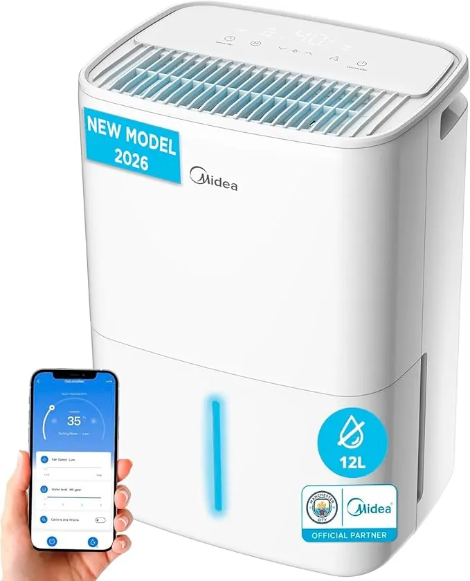 MIDEA Deshumidificador de Humedad Silencioso 12L con App Control hasta 35 m2 - Deshumificadores para Humedades en Habitación con Depósito Extraible - Deshumificador Electrico Pequeño Bajo Consumo