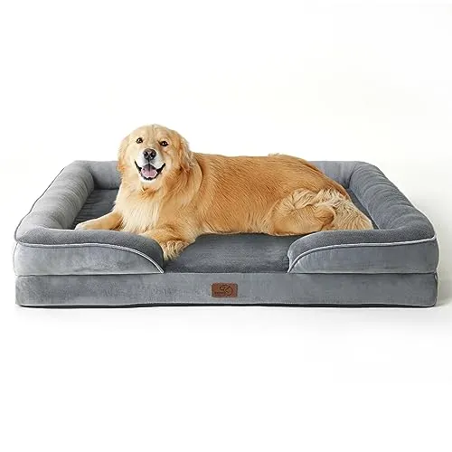 Bedsure Sofá Perro Ortopédica Grande - Cama Perro Desenfundable y Lavable, Colchon Perro con Forro Impermeable y Espuma Viscoelastica, Gris, XL-Plus