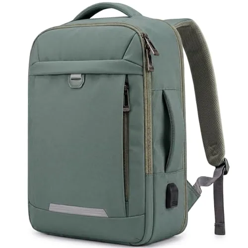 EDIESI, Mochila Viaje Cabina Avion 40x30x20, Equipaje de Mano Expandible Repelente al Agua con USB, Compartimento para Portátil 15,6”, Bolsa Compacta para Vuelos (Verde Oliva)