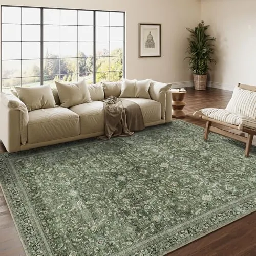 HUGEAR Verde Vintage Grande Alfombras Salon 160x230cm Antideslizante Lavable Lavadora Tapetes Comedor Recibidor Habitacion Juvenil Cocina Exterior Pelo Corto