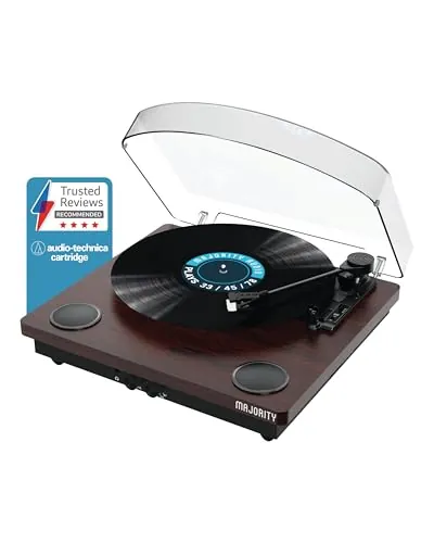 Tocadiscos de Vinilo con Entrada y Salida Bluetooth | Cartucho Premium | Grabación USB | Entrada AUX y Salida RCA | Altavoces estéreo incorporados | Alfombrilla incluida | MAJORITY Moto