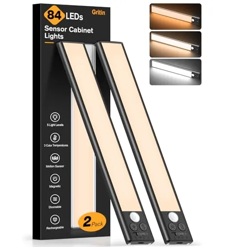 Gritin Luz de Armario Recargable, 26CM Superbrillantes Luces Cocina, 2 uds.