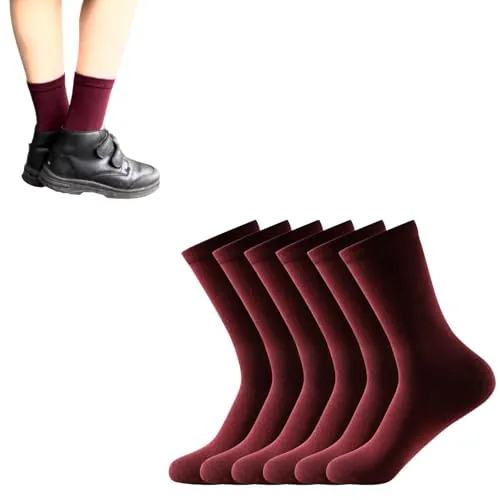 Balseti Calcetines Lisos Bajos. 85% Algodón. Unisex Niño, Niña. Modelos para Uniformes, Colegio, Trajes, Ejecutivos. Pack 6 Pares Transpirables. (FR/ES, Números, 39, 44, Regular, Granate)