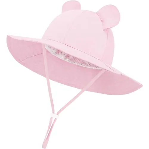 DRESHOW Gorro de Sol para Bebé Gorro Bebe Verano con Orejas de Oso Gorros Proteccion Solar UV Bebe Niño Niña Gorra Playa con Correa Ajustable para la Barbilla UPF 50+