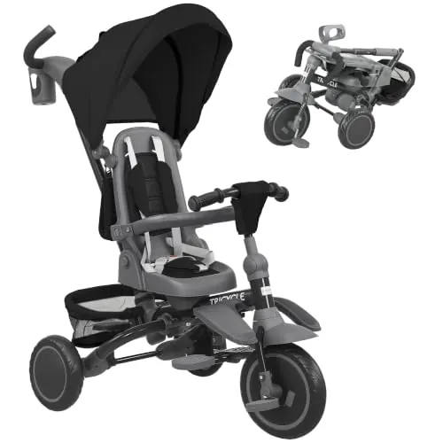 AIYAPLAY Triciclo Evolutivo 6 en 1 Plegable Asiento Giratorio 360° Negro