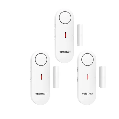 TECKNET Alarmas de Puertas y Ventanas, Sensor Puerta Alarmas para Casa, Alarma y Timbre 2 en 1, Control de Volumen de 3 Niveles, Alarma Puerta con Sirena para Hogar, Tienda, Oficina, Garaje (3 PCS)
