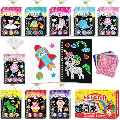 FUNNYB&G 16 Pack 2 IN 1 Kit de Arte con Foil + Libros de Colorear