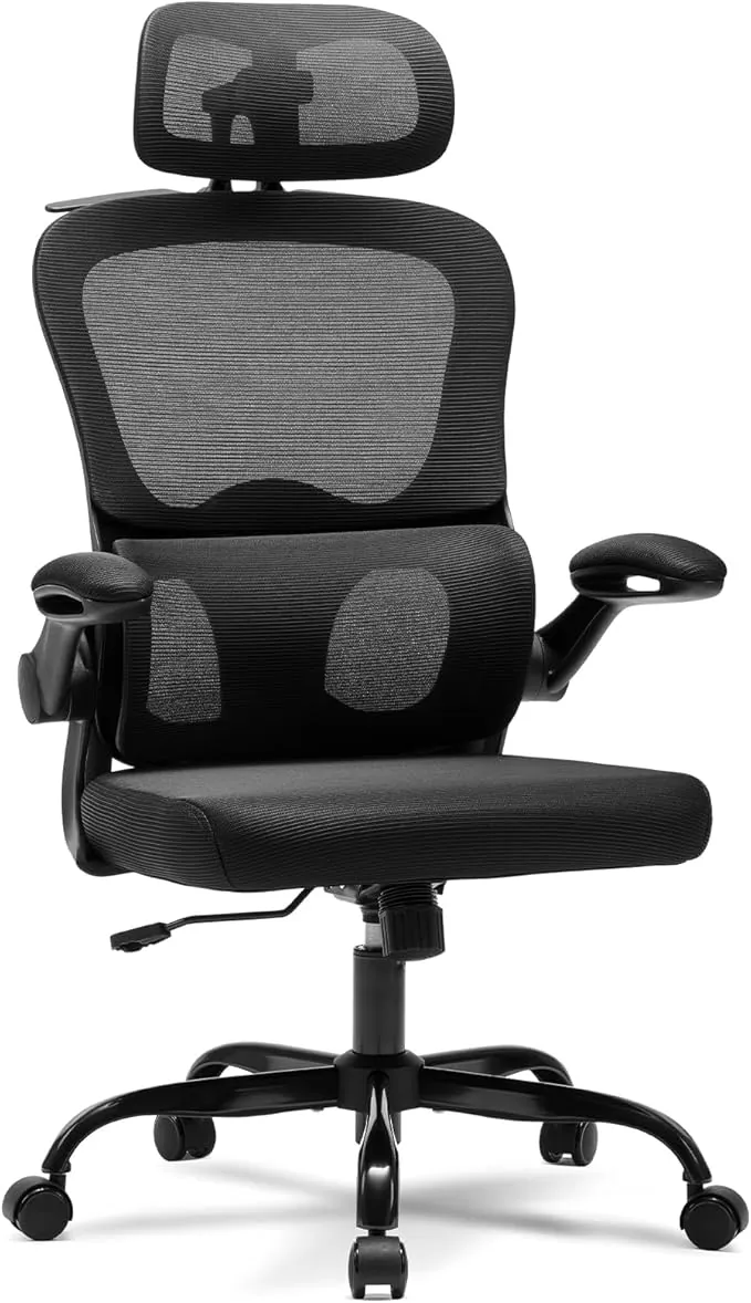 Magic Life Silla de Oficina Ergonómica con Respaldo de Malla, Soporte Lumbar Ajustable, Reposabrazos y Altura Regulable para Home Office (Negro)