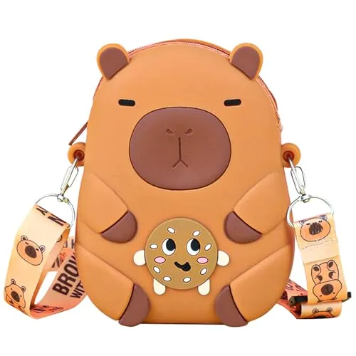 FOSDICK Capibara Bolso Niña, Silicona Bolso Bandolera Niña, Capibara Monedero Pequeño, Ajustable Bolsos para Niñas, Capybara Galletas Monederos Silicona, Lindo Pequeño Carteras Infantiles, 11x3x14,5cm
