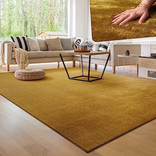 Paco Home Alfombra Moderna y Suave para Salón a Pelo Corto Lavable Fluffy Uni Efecto Piel Intemporal Elegante Antideslizante Fácil de Limpiar, tamaño:160x220 cm, Color:Amarillo