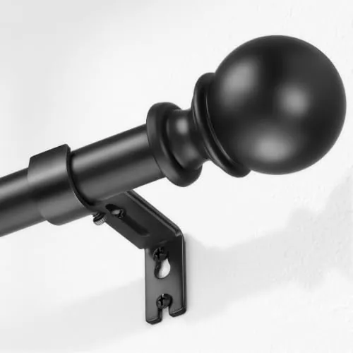 DEFYNEE Barra de cortina negra, diámetro de 25 mm, 80-120 cm, barra de cortina de metal con cabezal redondo y 2 soportes para dormitorio, sala de estar, cocina