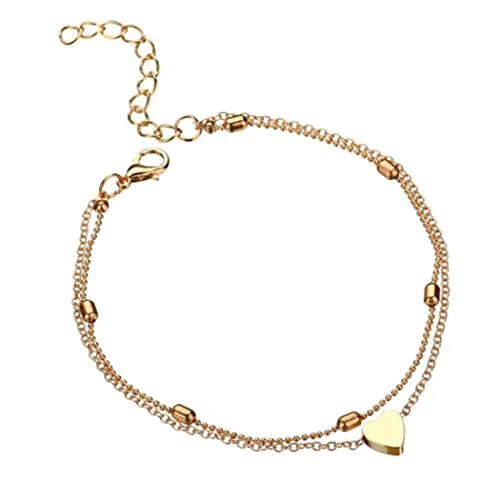 Yean Love Anklet Heart Layered Ankle Bracelet Fashion Beads cadena de pies dorado para mujeres y niñas