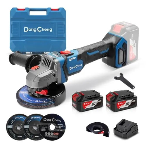 DongCheng Amoladora angular a batería 20V, 125 mm, 1000 W, 2x4.0Ah