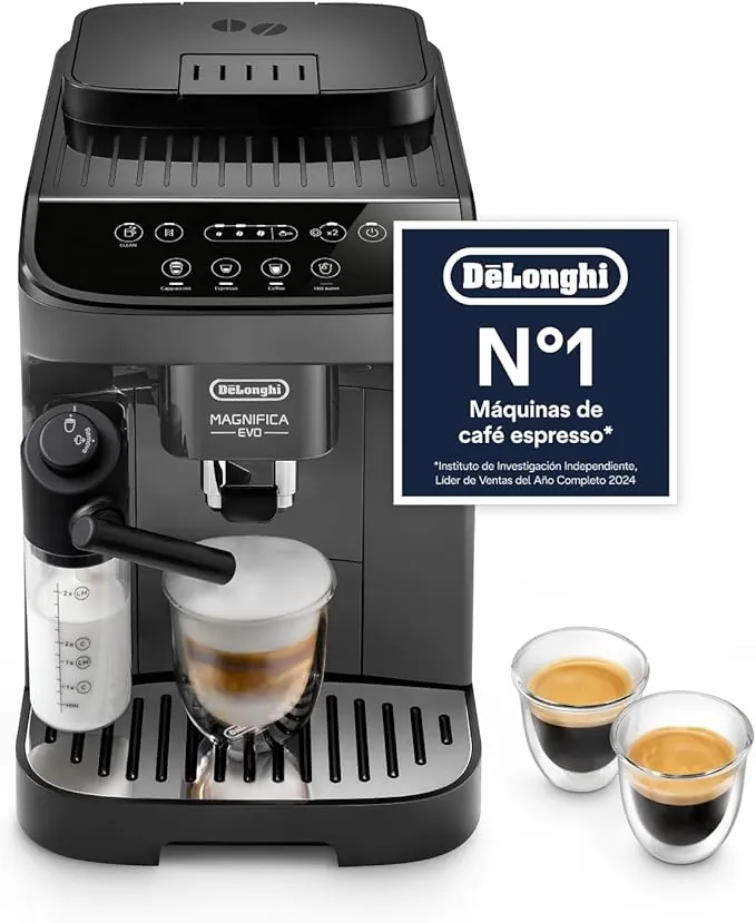 De'Longhi Magnifica Evo ECAM292.52.GB Cafetera Superautomática con Espumador de Leche, Sistema LatteCrema, Máquina de Café del Grano a la Taza y Cappuccino, 1450W, 4 Recetas, Negro