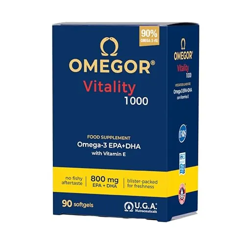 Omega 3 EPA y DHA IFOS Certificado 90 Cápsulas - OMEGOR Vitality 1000 Omega-3 Aceite de Pescado Libre de Metales Pesados y Fácil de Digerir