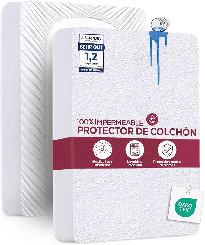 Utopia Bedding Protector Colchón 135 x 190 x 40 cm Impermeable, Certificación Oeko-Tex Funda Colchón, Cubre Colchón Transpirable, Elástico En Todo El Contorno