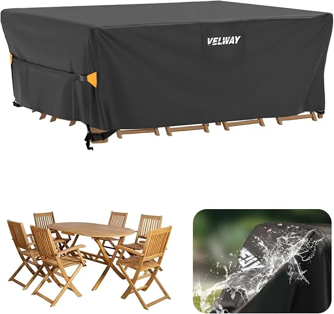 Velway Funda para Muebles de Jardín Impermeable - Funda Mesa Jardin de Exterior Cubierta Protectora a Prueba de Viento para Muebles de Jardín Rectangular (Negro 200x160x74cm)