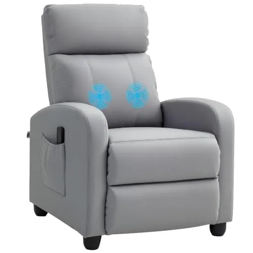 HOMCOM Sillón de Masaje Reclinable Mando a Distancia 68x88x98cm Gris Claro