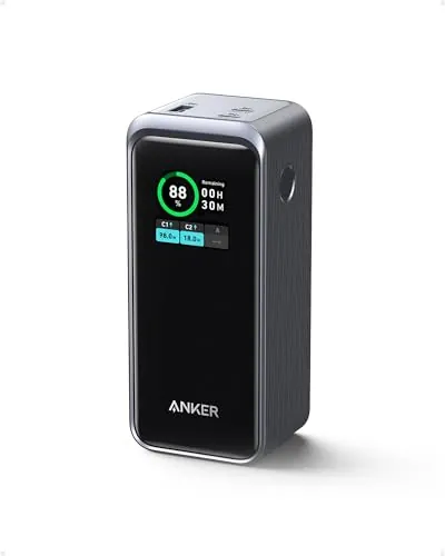 Anker Prime Power Bank, Cargador portátil de 20 000 mAh con Salida de 200 W, Pantalla Digital Inteligente, 2 Puertos USB-C y 1 USB-A compatibles con iPhone 16/15/14/13, Samsung, MacBook, DELL y más