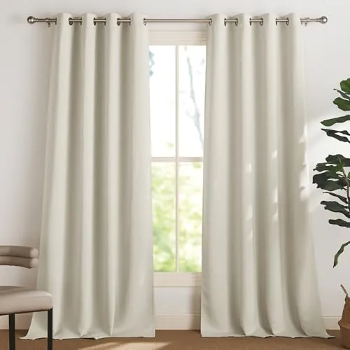 PONY DANCE Cortinas Opacas Termicas 2 Piezas, Curtains Blackout con Ojales, Aislantes Frio y Calor Opaca para Ventana de Salon Dormitorio Comedor, 140x280 CM, Beige Claro