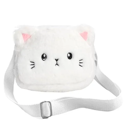 Bolso de Hombro con Forma de Gato Para Niñas,con Forma de Gato,Correa Ajustable Para el Hombro,Bolso de Hombro de Felpa Para Niños,Monedero Forma de Gato Para Reuniones de Niñas Excursiones de Compras