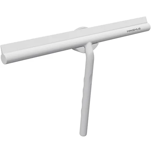 Minismus Limpia Mamparas Ducha Cristal de Silicona para Puertas, Ventanas – Rasqueta Limpiacristales Ducha, Baño y Espejos – con Colgador Magnético Autoadhesivo sin Taladrar (33 cm, Blanco)
