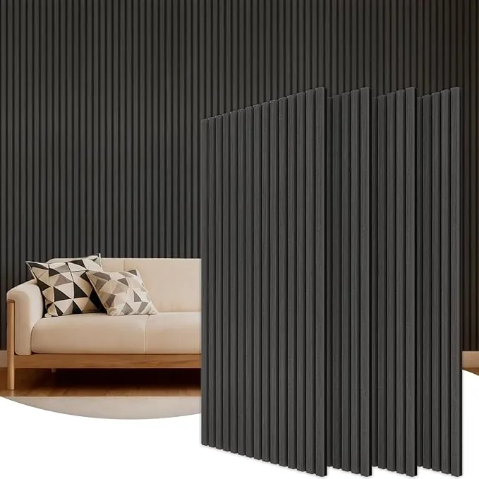 TONOR 4 Pack Paneles Acusticos Decorativos de Chapa de Madera, 120 x 60-2.88㎡, Panel para Pared Aislante Acustico en 3D, Palilleria pared Insonorizantes para el Salón, el Despacho, la Encimera, Negro
