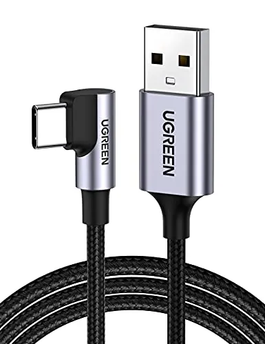 UGREEN Cable Tipo C 90 Grados, USB A 2.0 a C Carga Rápida Compatible con iPhone 16/15 Plus Pro Max, Galaxy S24 S23 S22 S21, Xiamo Redmi, Pixel 7 8 9, 1M