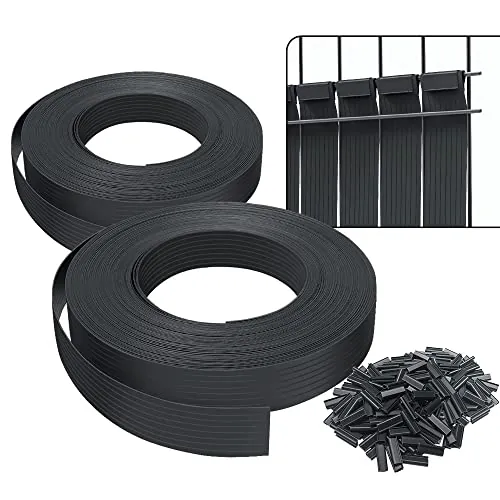 VOUNOT® Tiras de Protección Visual de PVC 150 m x 4.7 cm para Valla de Jardín y Valla de Doble Varilla, Protectora de Privacidad con 300 Clips de Fijación, Negro
