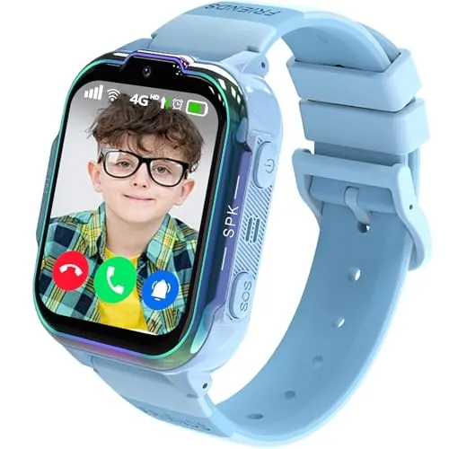 Olivfant Reloj Inteligente Niño 4G con GPS y Llamadas, Smartwatch Niños con Videollamada Función de Chat Familiar, Pantalla Táctil de SOS, Juegos, Modo Aula, para Niñas y Niños de 4-14 Años (Azul)