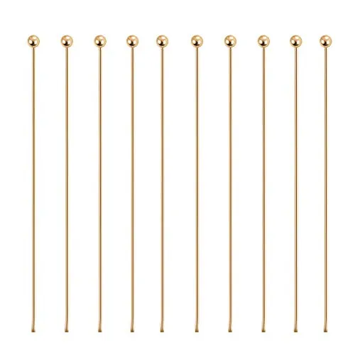 BENECREAT 100PCS Alfiler Chapado en 18K Oro Real Pin de Cabeza Redonda de Latón para Diseño de Joyería Fabricación de Joyas Pulseras Collares Cadenas 45x0.6mm