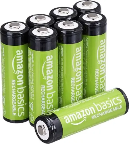 Amazon Basics paquete de 8 pilas AA NiMH recargables, 2000 mAh, 1,2 V, se recargan hasta 1000 veces, precargadas