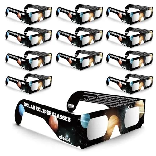 efekol Gafas Eclipse Solar Homologadas (12 Pack) - Certificación CE y EN ISO 12312-2 para Observación Segura del Sol - Eclipse Total 12 de Agosto de 2026 (Total en España, Parcial en Europa)