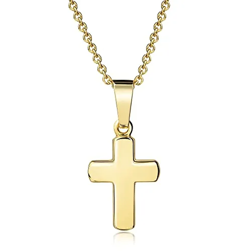 Xaana Colgante infantil de cruz brillante, 12 mm, incluye cadena de 36/38 cm, plata de ley 925 chapada en oro AMZ0563