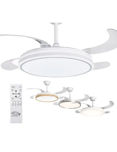 Jardin202 - Ventilador de Techo LED con 4 Aspas 3500-4000-6500K Temporizador, 6 Velocidades, Aspas retráctiles | Tarifa (Blanco)