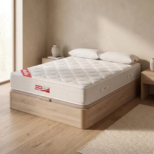 PIKOLIN Pack Colchón Viscoelástico de Muelles 150x190 + Canapé Base Abatible Natural y Dos Almohadas de Fibra | Incluye Subida a Domicilio, Montaje y Retirada de Usado
