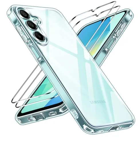 ivoler Funda para Samsung Galaxy A16 4G/5G + 2 Vidrio Templado Protector de Pantalla, Protección Mejorada para Cámara, Carcasa Transparente con Bumper Reforzado - Claro