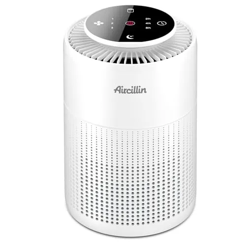 Aircillin Purificador de Aire con Filtro HEPA, 23dB Silencioso(AP070B) | Filtro HEPA elimina 99,9% alérgenos, polen, olores, humo y caspa. Temporizador y luz nocturna. Bajo consumo de 6W.