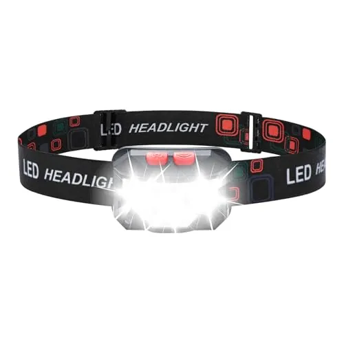 GRIFEMA GD301 Linterna Frontal LED Recargable, 6 Modes de Luz (Blanco y Rojo) con Sensor de Movimiento, IPX45 Impermeable y Liviana, para Correr de Noche, Camping, Pesca, Excursión