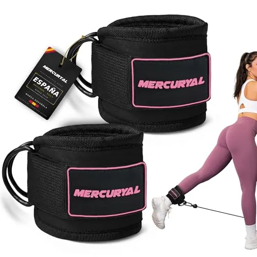 MERCURYAL 2 Tobilleras Poleas Gym V3 - Tobillera para Polea Acolchado para Mujeres y Hombres - Accesorios Gym - Correa Tobillos Gym para Máquina de Cable Fitness y Gimnasio (Rosa)