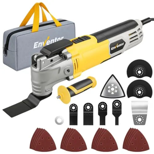 Enventor 300W Multiherramienta Oscilante, 6 Velocidades, 28 Accesorios | Herramientas Oscilantes, 15000-22000RPM, Herramienta Multifunción para Cortar, Lijar, Raspar, Serrar y Tronzar