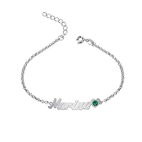MI JOYA PERSONALIZADA - Tobillera PLATA DE LEY personalizada con nombre y corazón