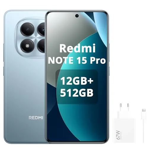 XIAOMI REDMI Note 15 Pro 4G - Smartphone de 12+512GB, batería de 6500 mAh, cámara de 200 MP, Pantalla AMOLED FHD+ de 6,77 Pulgadas, Azul Glaciar, Included 67W Charger