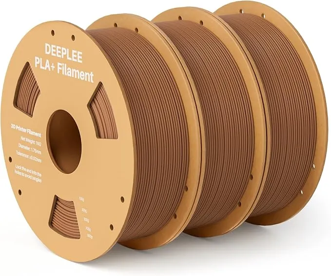DEEPLEE Filamento PLA+ 1.75 mm, Kit 3 Bobinas Marrón (3kg). Mayor Resistencia y Dureza. Precisión ±0.02 mm, Sin Atascos. Compatible con FDM.