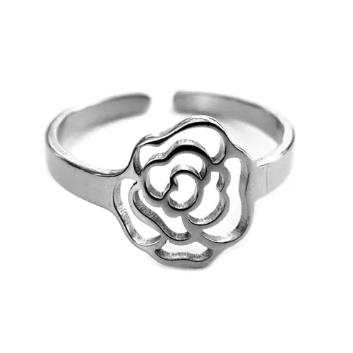 SIMBOLIKS Anillo Flor Rosa de Sant Jordi Ajustable, Diada de Catalunya, Dia dels Enamorats, Anillo de flores, Regalo para la madre, regalo Mujer, Regalo Rosas, Dia del Llibre