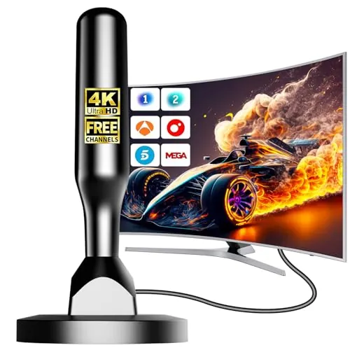 Antena TV Interior Potente para Smart TV – Antena TDT Digital HD 4K/1080P con Recepción 360° Estable, Base Magnética Fuerte, Compatible DVB-T2/DVB-T, Señal Estable, Fácil Instalación