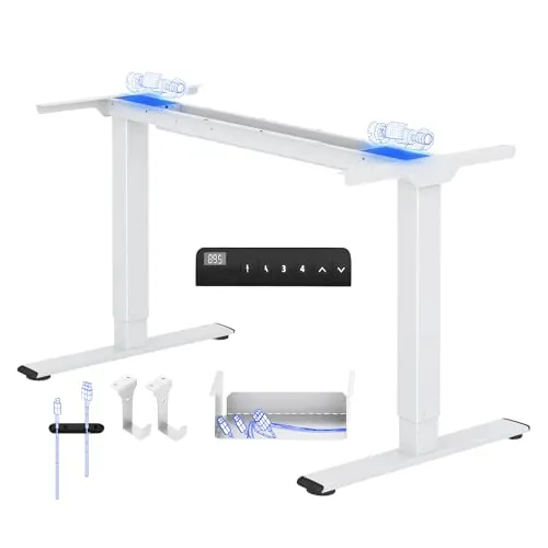FLEXISPOT E1 Pro Escritorio Elevable Eléctrico con 2 Motores Carga de 100KG, Escritorio Ajustable en Altura de Acero 70-119CM, con 4 Funciones de Memoria Escritorio de pie, Blanco
