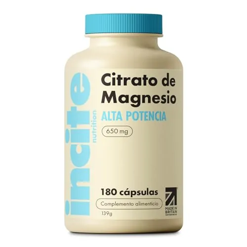 Incite Nutrition Citrato de Magnesio 650mg. Complemento de Alta Potencia y Absorción. 180 Cápsulas, Suministro para 6 Meses. Para los Músculos, la Energía y el Sueño. Aptas para Vegetarianos y Veganos