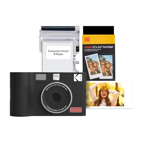KODAK Mini Shot 2 ERA 4PASS 2-en-1 Cámara Instantánea e Impresora de Fotos (5,3x8,6cm) (Cámara + Pack con 38 Hojas (8 Hojas Iniciales + 30 Hojas), Negro)