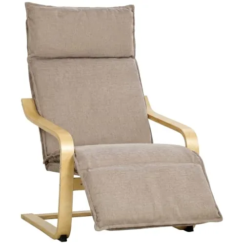 HOMCOM Sillón de Salón con Reposapiés Balanceo Suave Marrón Claro